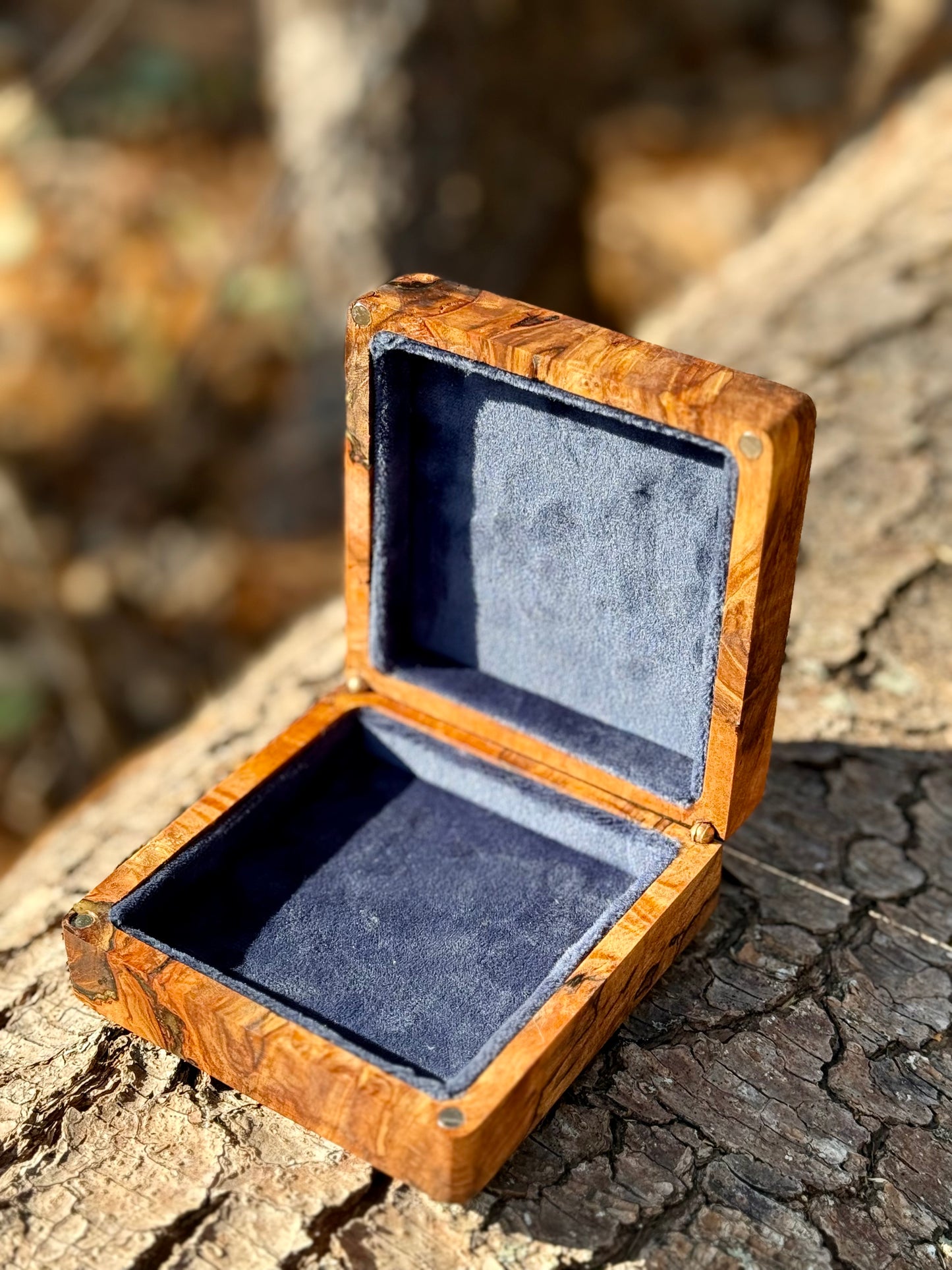Spalted Maple Jewelry Box with Gold Epoxy & Velvet Lining
