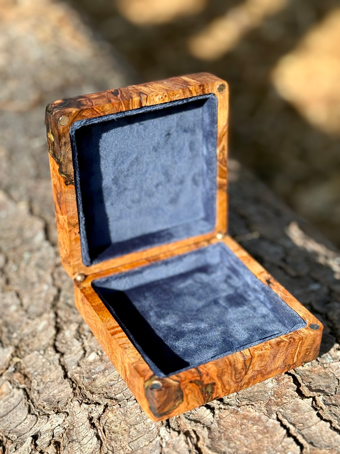 Spalted Maple Jewelry Box with Gold Epoxy & Velvet Lining