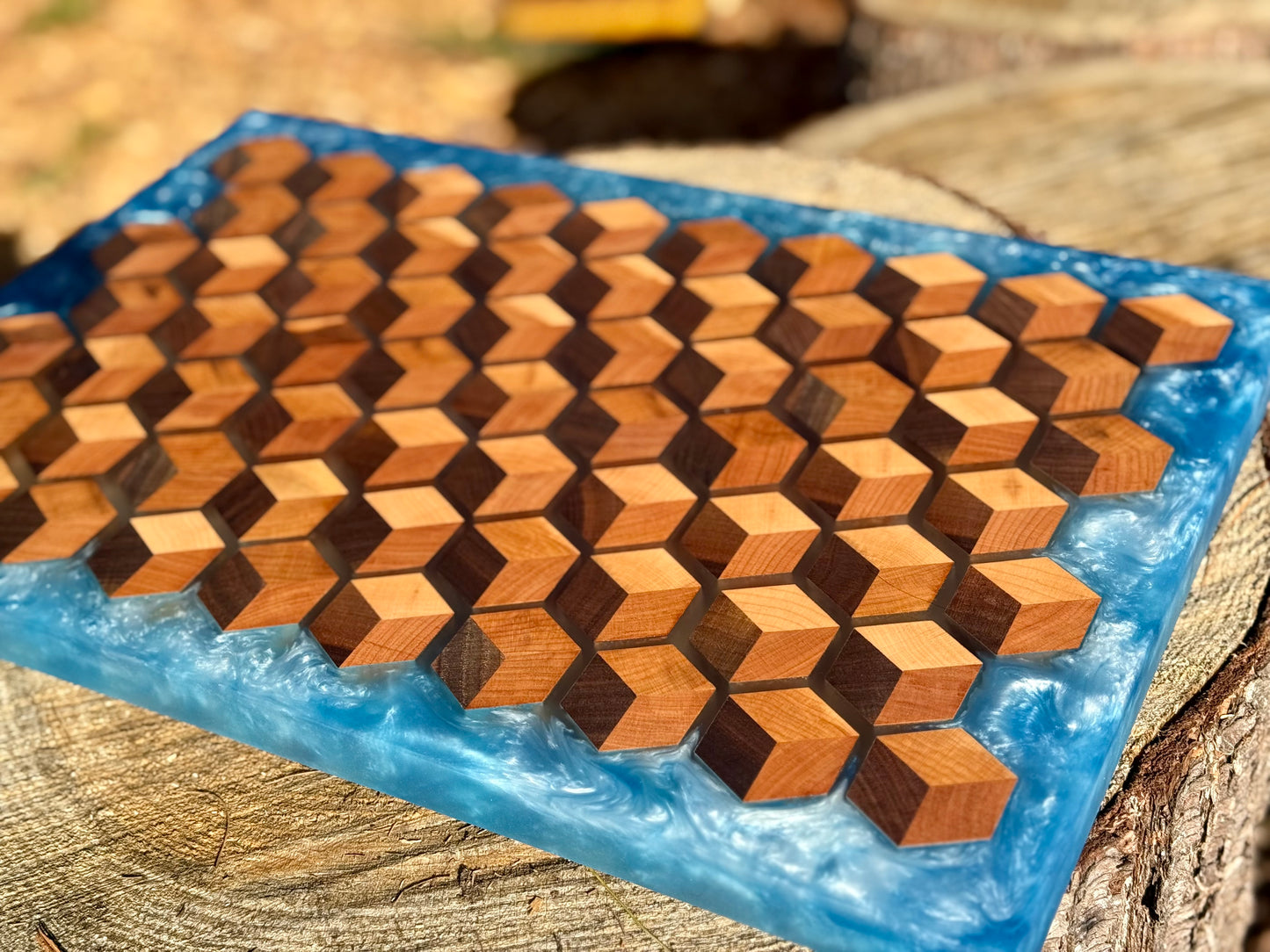 Signature HoneyCubed Cutting Board in Blue Skies