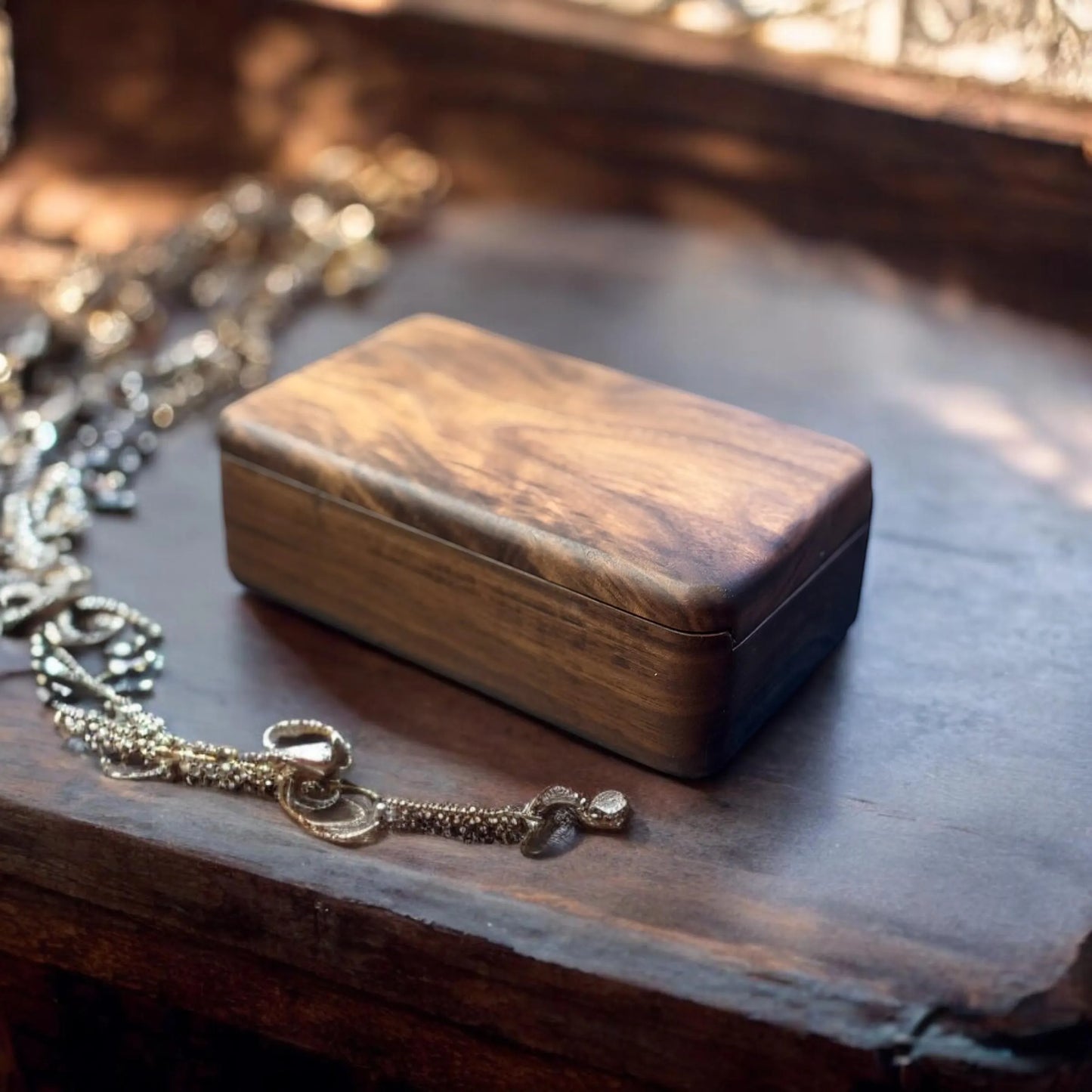 Handmade Walnut Sliding Jewelry Box - 6.5” x 4” x 2.125”