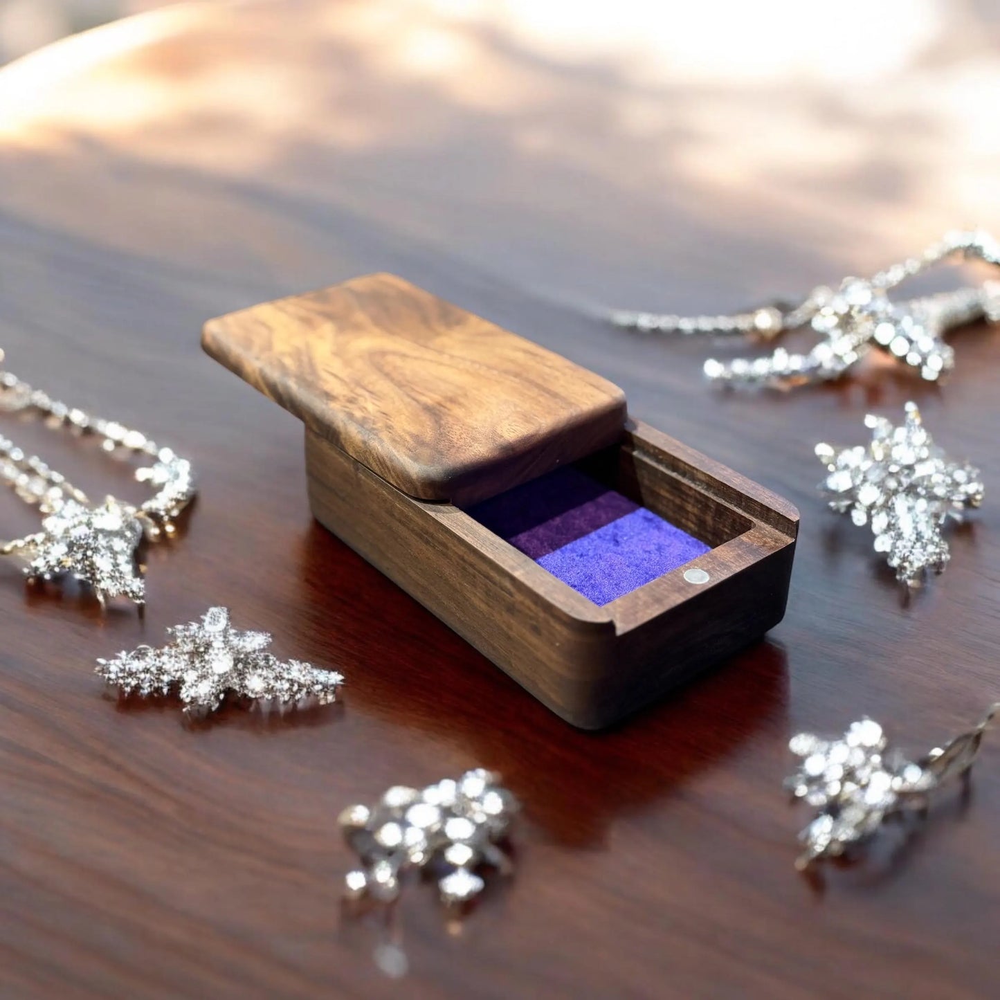 Handmade Walnut Sliding Jewelry Box - 6.5” x 4” x 2.125”