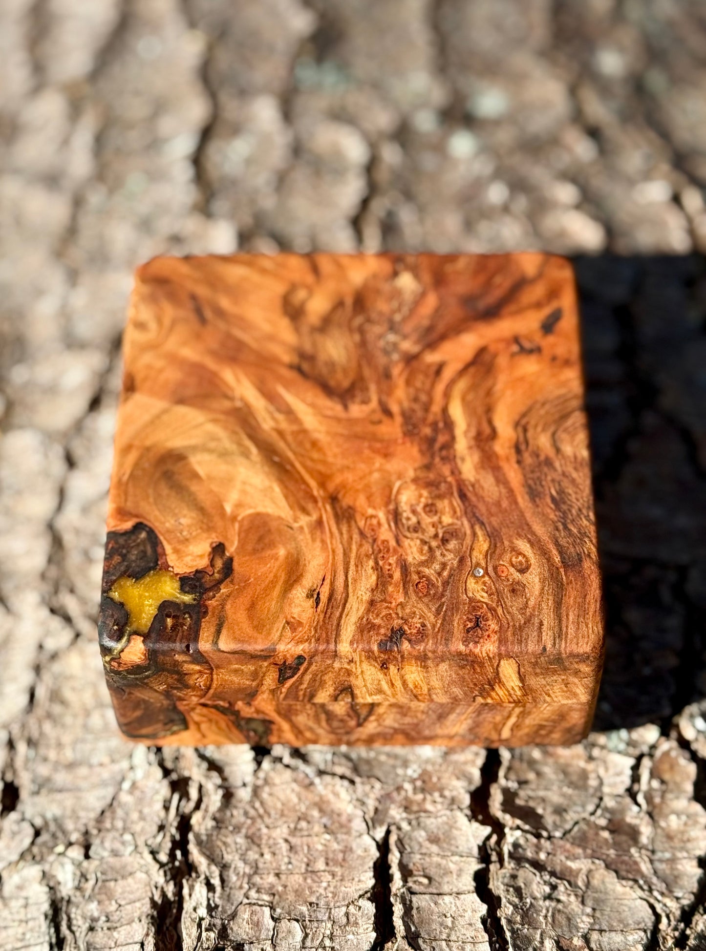 Spalted Maple Jewelry Box with Gold Epoxy & Velvet Lining