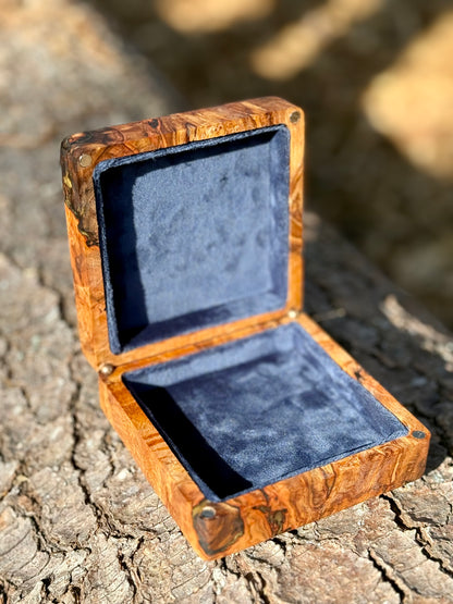 Spalted Maple Jewelry Box with Gold Epoxy & Velvet Lining