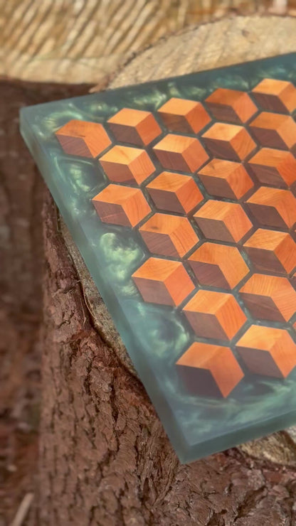 Signature HoneyCubed Cutting Board in Malachite